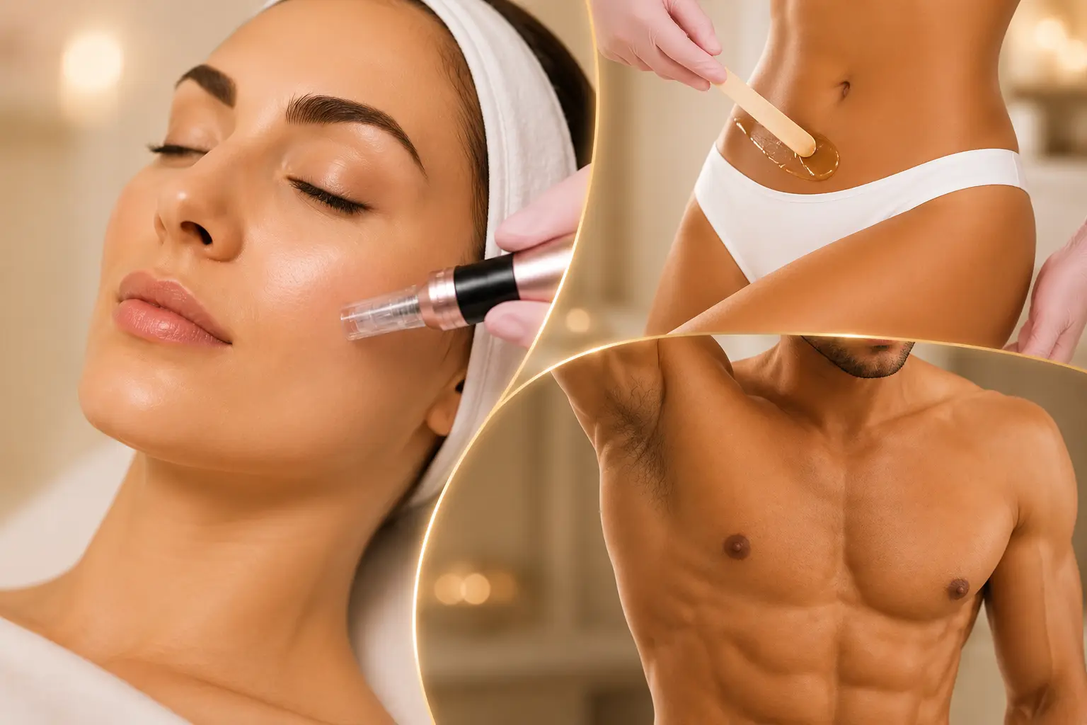 Colagem de estética facial e depilação no Studio Harrod's: microagulhamento facial e depilação com cera em abdômen e axila