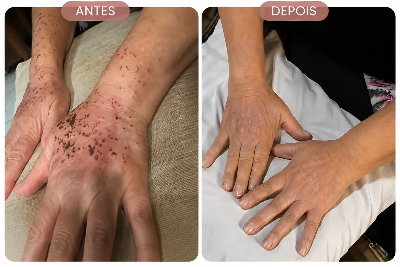 Antes e depois de tratamento estético para manchas nas mãos no Studio Harrod's
