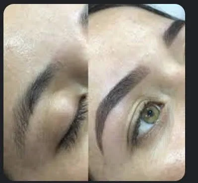 Antes e depois de micropigmentação de sobrancelha no Studio Harrod's
